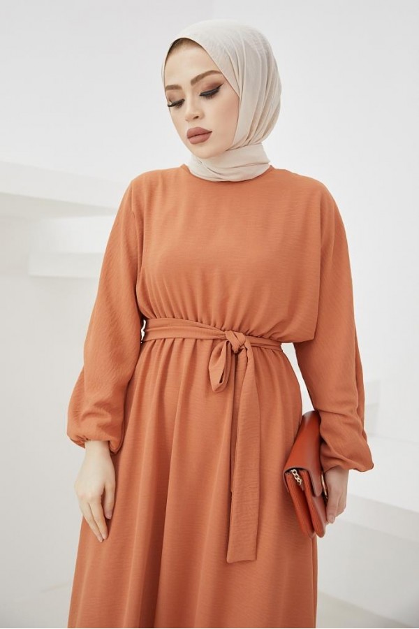  Tesettür Elbise Kiremit 424-1
