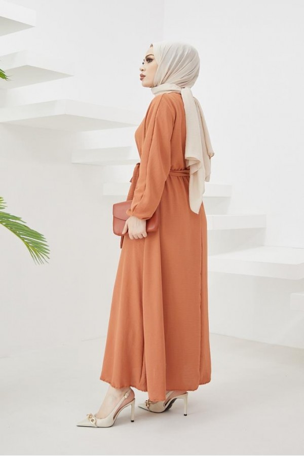  Tesettür Elbise Kiremit 424-1
