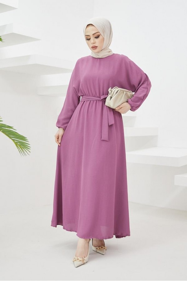  Tesettür Elbise Mor 424-1