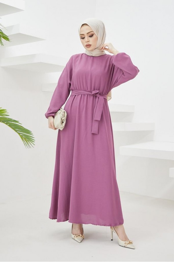  Tesettür Elbise Mor 424-1