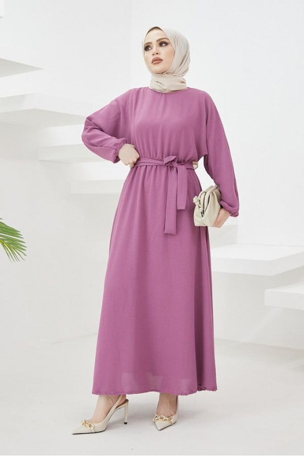  Tesettür Elbise Mor 424-1