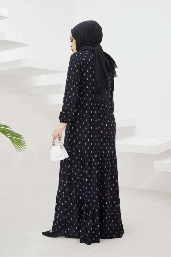 Mini Çapa Nakışlı Tesettür Elbise Siyah 6728 Mini Çapa Nakışlı Tesettür Elbise Siyah 6728