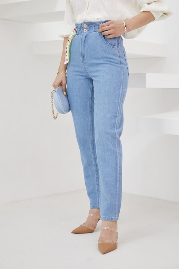  Lastikli Mom Jeans S292 Mavi