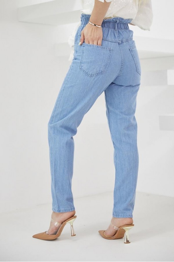  Lastikli Mom Jeans S292 Mavi