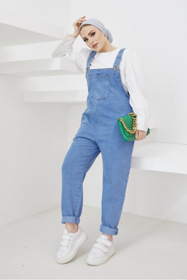  Tesettür Kot Tulum Mavi 3437