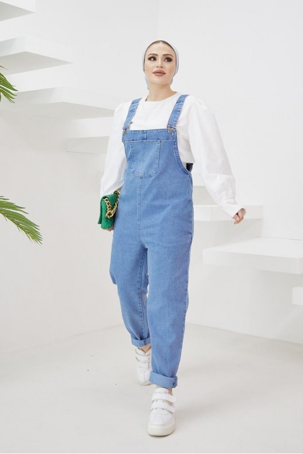  Tesettür Kot Tulum Mavi 3437