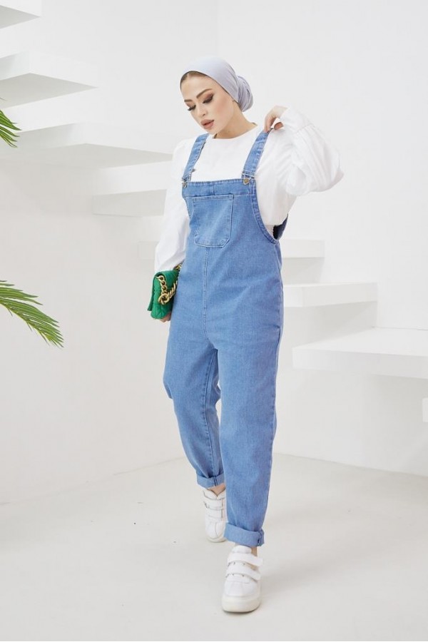  Tesettür Kot Tulum Mavi 3437