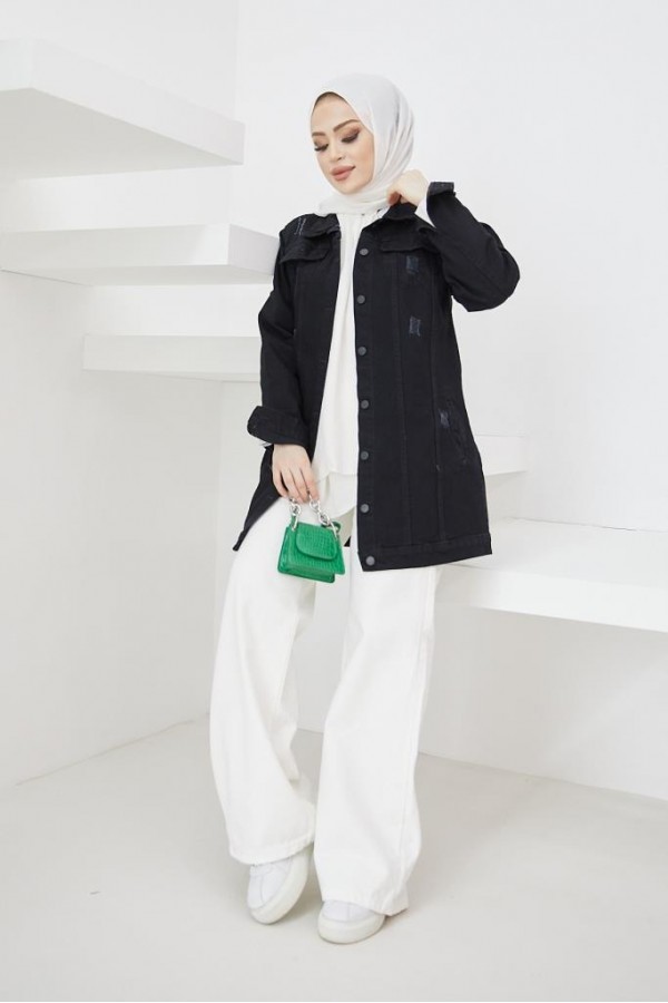  Tesettür Kot Ceket Siyah 3438