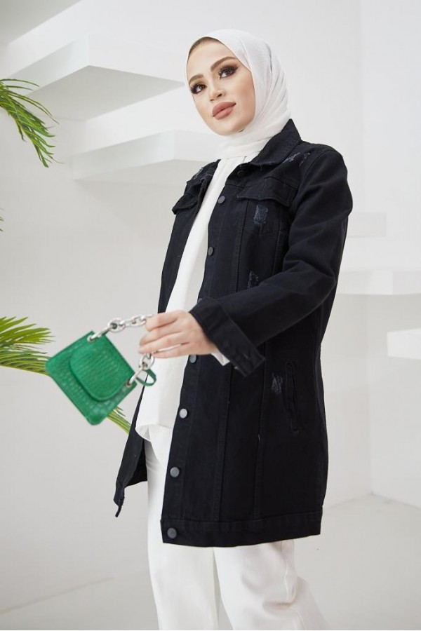  Tesettür Kot Ceket Siyah 3438