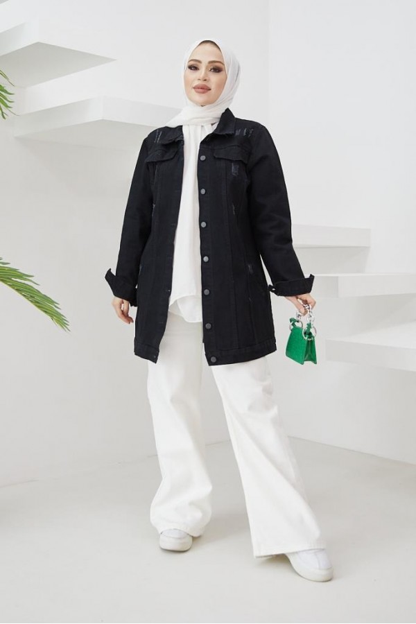 Tesettür Kot Ceket Siyah 3438