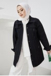  Tesettür Kot Ceket Siyah 3438
