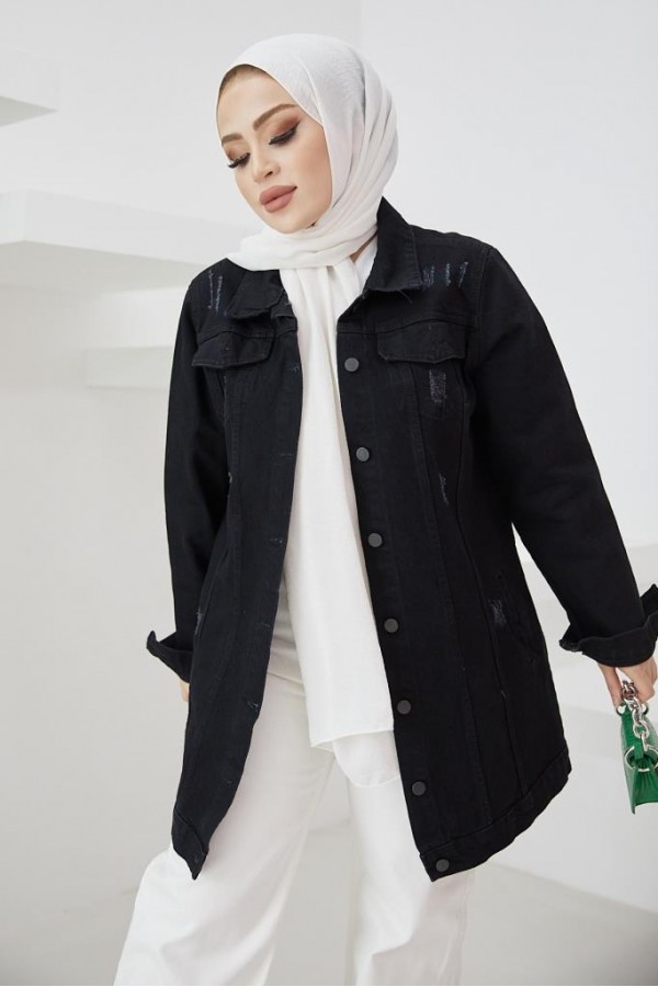  Tesettür Kot Ceket Siyah 3438