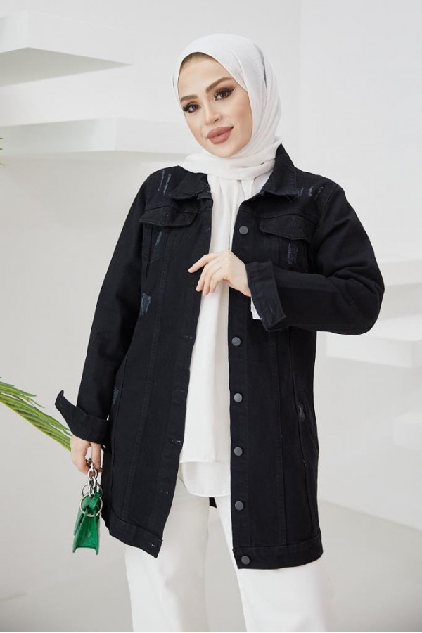  Tesettür Kot Ceket Siyah 3438