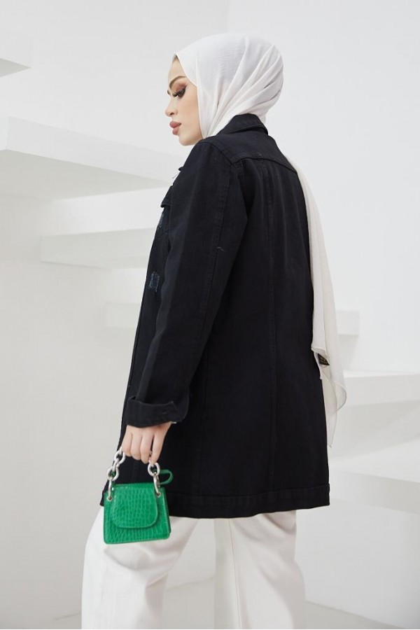  Tesettür Kot Ceket Siyah 3438