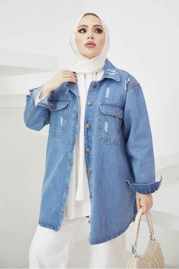 Tesettür Kot Ceket Mavi 3436 Tesettür Kot Ceket Mavi 3436