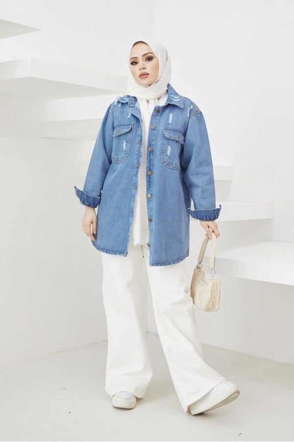 Tesettür Kot Ceket Mavi 3436 Tesettür Kot Ceket Mavi 3436