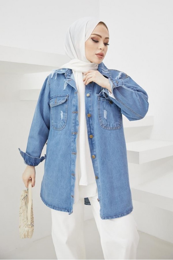 Tesettür Kot Ceket Mavi 3436 Tesettür Kot Ceket Mavi 3436