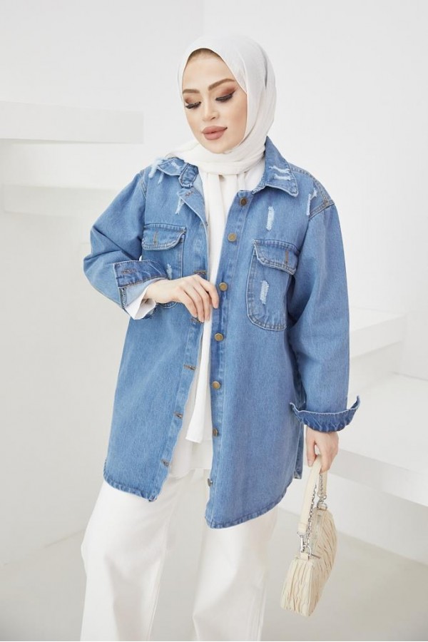 Tesettür Kot Ceket Mavi 3436 Tesettür Kot Ceket Mavi 3436