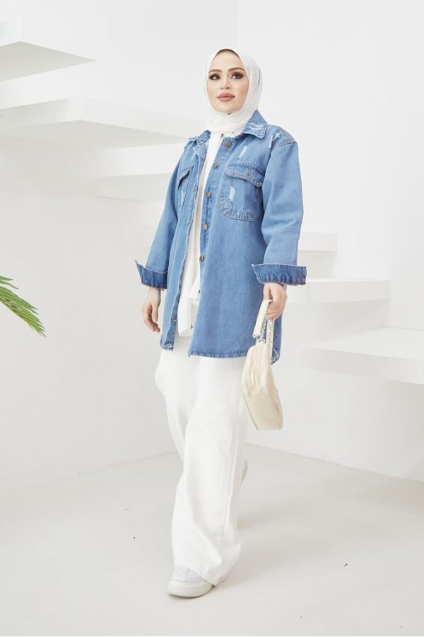 Tesettür Kot Ceket Mavi 3436 Tesettür Kot Ceket Mavi 3436