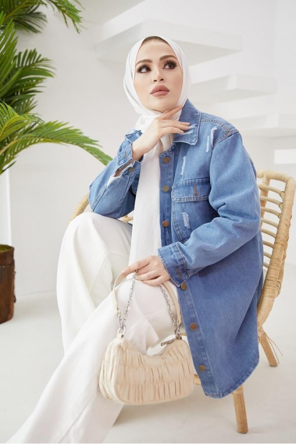 Tesettür Kot Ceket Mavi 3436 Tesettür Kot Ceket Mavi 3436