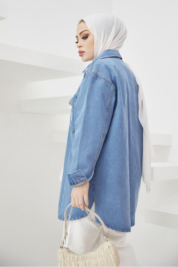 Tesettür Kot Ceket Mavi 3436 Tesettür Kot Ceket Mavi 3436
