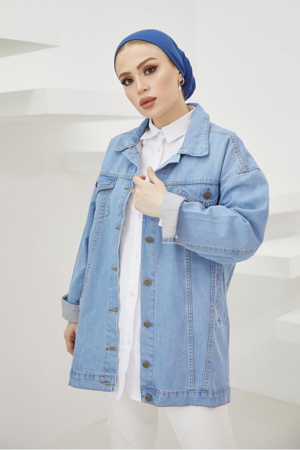  Tesettür Kot Ceket Mavi 3439