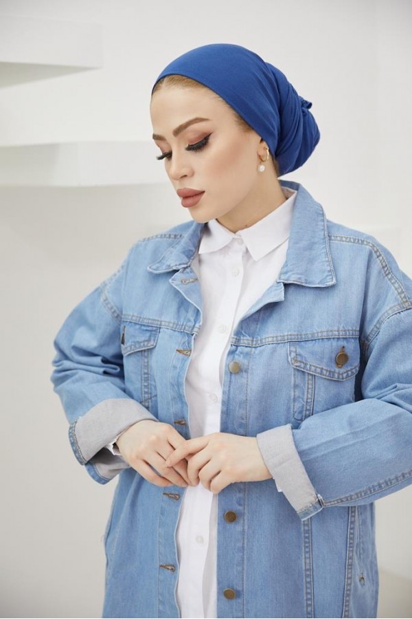  Tesettür Kot Ceket Mavi 3439