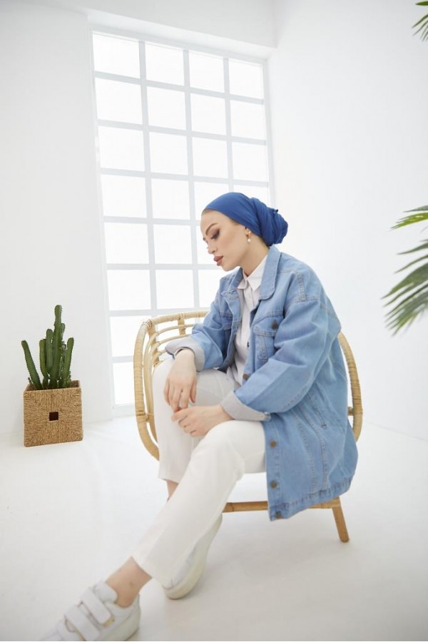  Tesettür Kot Ceket Mavi 3439