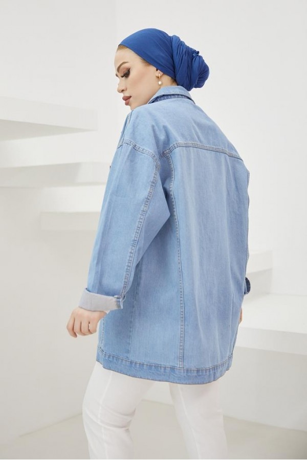  Tesettür Kot Ceket Mavi 3439