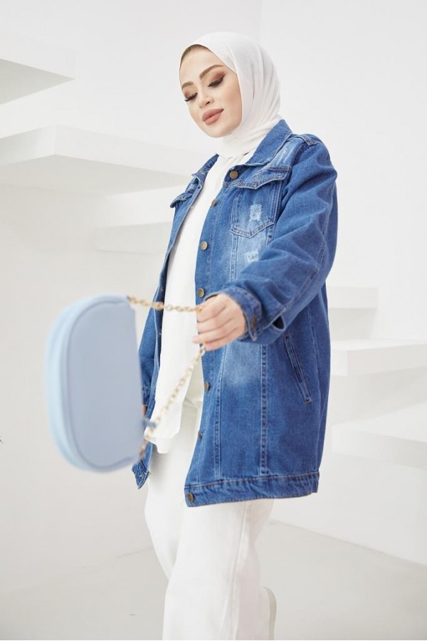  Tesettür Kot Ceket Lacivert 3441