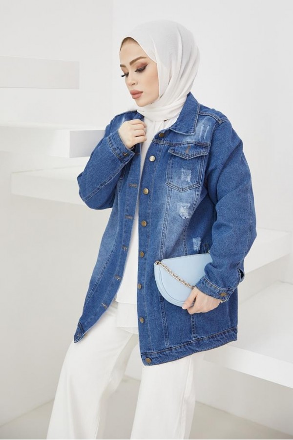  Tesettür Kot Ceket Lacivert 3441