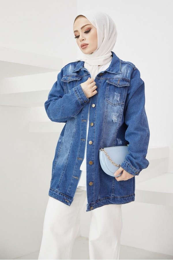  Tesettür Kot Ceket Lacivert 3441
