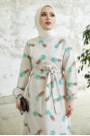  Desenli Keten Tesettür Elbise Mint 2515
