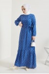 Puantiye Desen Tesettür Viskon Elbise İndigo 2381