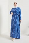  Puantiye Desen Tesettür Viskon Elbise İndigo 2381