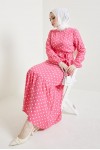  Puantiye Desen Tesettür Viskon Elbise Pembe 2381