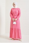  Puantiye Desen Tesettür Viskon Elbise Pembe 2381