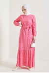  Puantiye Desen Tesettür Viskon Elbise Pembe 2381