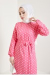  Puantiye Desen Tesettür Viskon Elbise Pembe 2381
