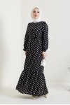  Puantiye Desen Tesettür Viskon Elbise Siyah 2381