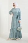  Desenli Tesettür Viskon Elbise Mint 2383