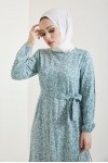  Desenli Tesettür Viskon Elbise Mint 2383