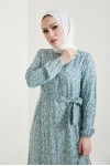  Desenli Tesettür Viskon Elbise Mint 2383