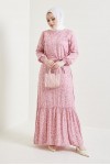  Desenli Tesettür Viskon Elbise Pembe 2383