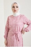  Desenli Tesettür Viskon Elbise Pembe 2383