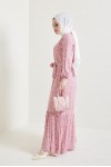  Desenli Tesettür Viskon Elbise Pembe 2383