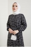 Desenli Tesettür Viskon Elbise Siyah 2383 Desenli Tesettür Viskon Elbise Siyah 2383