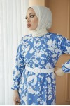  Desenli Tesettür Pegasus Elbise Mavi 2550