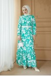  Desenli Tesettür Pegasus Elbise Yeşil 2550