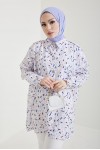  Desenli Tesettür Gömlek Lila 8880